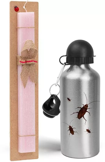 Πασχαλινή Λαμπάδα Κατσαρίδα Σετ με Παγούρι Αλουμινίου 500ml Αρωματική Ροζ