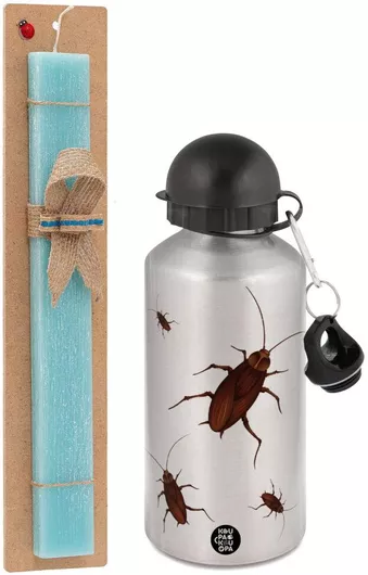 Πασχαλινή Λαμπάδα Κατσαρίδα Σετ με Παγούρι Αλουμινίου 500ml Αρωματική Τιρκουάζ