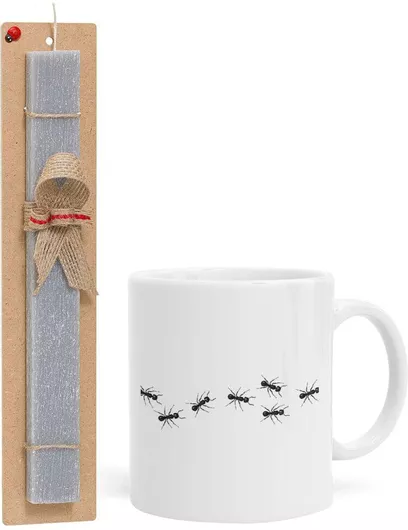 Πασχαλινή Λαμπάδα Μυρμήγκια Σετ με Κούπα Κεραμική 330ml Αρωματική Γκρι