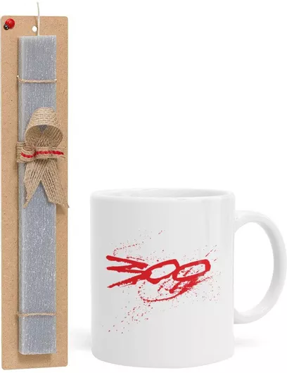 Πασχαλινή Λαμπάδα Οι 300 της Σπάρτης Σετ με Κούπα Κεραμική 330ml Αρωματική Γκρι