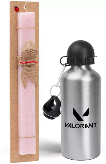 Πασχαλινή Λαμπάδα Valorant Σετ με Παγούρι Αλουμινίου 500ml Αρωματική Ροζ