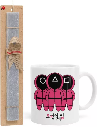 Πασχαλινή Λαμπάδα The Squid Game Σετ με Κούπα Κεραμική 330ml Αρωματική Γκρι