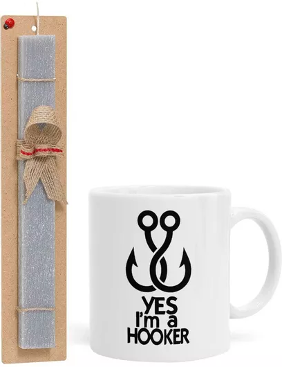 Πασχαλινή Λαμπάδα Yes I Am Hooker Σετ με Κούπα Κεραμική 330ml Αρωματική Γκρι