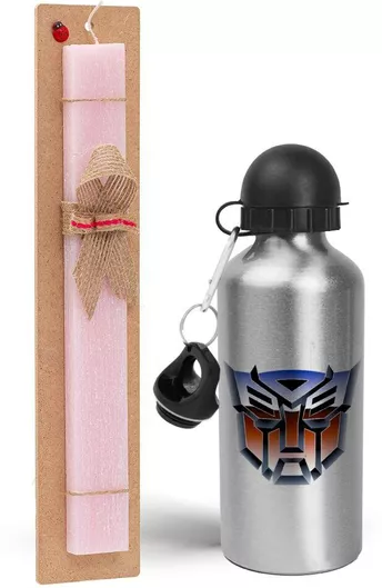 Πασχαλινή Λαμπάδα Transformers Σετ με Παγούρι Αλουμινίου 500ml Αρωματική Ροζ