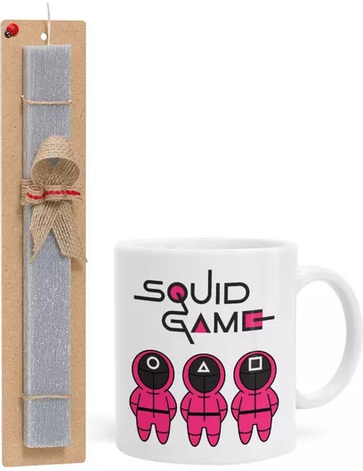 Πασχαλινή Λαμπάδα Το Παιχνίδι του Καλαμαριού Σετ με Κούπα Κεραμική 330ml Αρωματική Γκρι