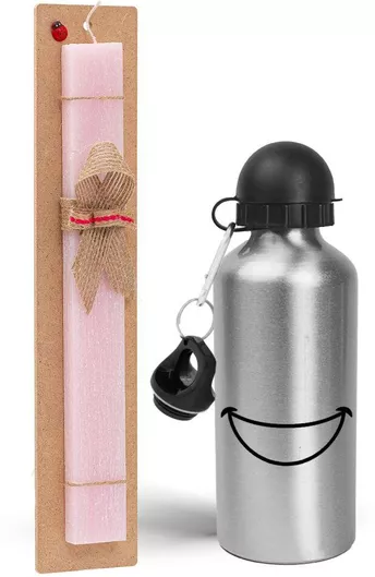 Πασχαλινή Λαμπάδα Χαμογέλα Σετ με Παγούρι Αλουμινίου 500ml Αρωματική Ροζ