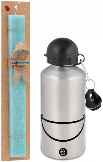 Πασχαλινή Λαμπάδα Χαμογέλα Σετ με Παγούρι Αλουμινίου 500ml Αρωματική Τιρκουάζ