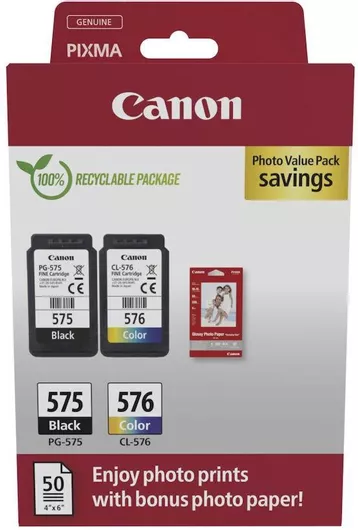 Canon PG-575/CL-576 Γνήσιο Photo Value Pack με 2 Μελάνια Εκτυπωτή InkJet Μαύρο/Πολλαπλό Color5438C004