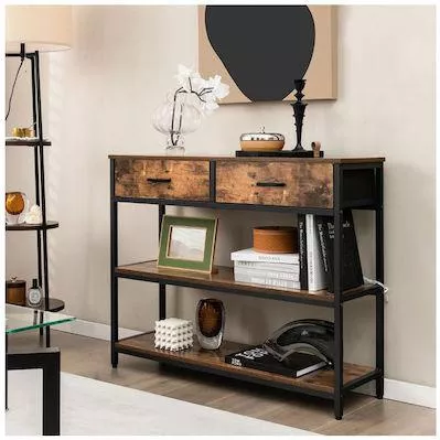 Κονσόλα Costway JV10599CF από Μέταλλο / Μοριοσανίδα 100x30x80cm Καφέ