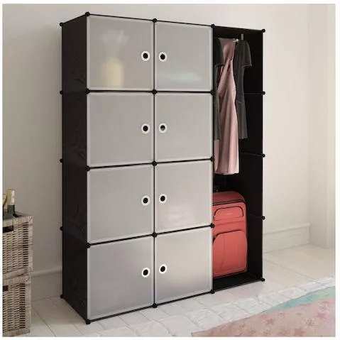 Ντουλάπα Ρούχων vidaXL Τρίφυλλη 115x37x150cm Μαύρο / Λευκό