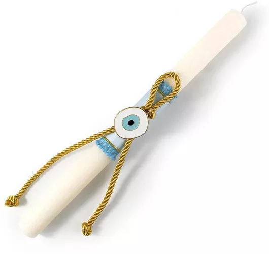 Πασχαλινή Λαμπάδα Τούντζης Μπεμπέ με Γαλάζιο Μάτι Λευκό