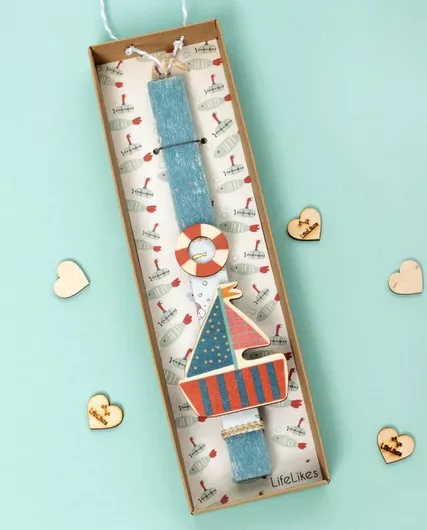 Πασχαλινή Λαμπάδα Lifelikes 29cm Καραβάκι σε Κουτί Γαλάζιο