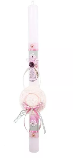 Πασχαλινή Λαμπάδα Dreamlight 24688 με Ψάθινο Καπέλο Λευκό