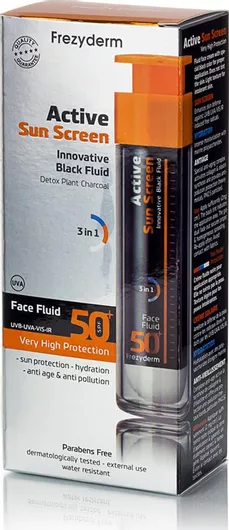 Αντηλιακό Gel Προσώπου Frezyderm Active Sun Screen Innovative Black Αδιάβροχο SPF50 50ml