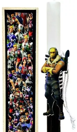 Πασχαλινή Λαμπάδα Gerakis 003046 Fortnite με Ξύλινο Μαγνητάκι Raptor Λευκό / Μαύρο