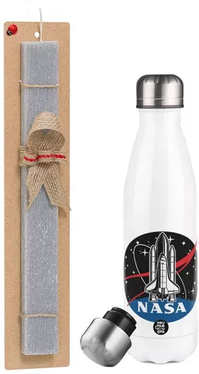 Πασχαλινή Λαμπάδα NASA Badge Σετ με Μεταλλικό Θερμός 500ml Αρωματική Γκρι