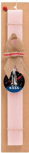 Πασχαλινή Λαμπάδα NASA Badge Σετ με Ξύλινο Μπρελόκ Αρωματική Ροζ
