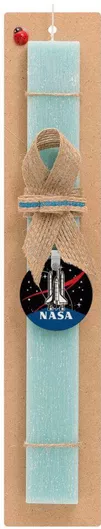 Πασχαλινή Λαμπάδα NASA Badge Σετ με Ξύλινο Μπρελόκ Αρωματική Τιρκουάζ