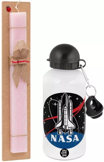 Πασχαλινή Λαμπάδα NASA Badge Σετ με Παγούρι Αλουμινίου 500ml Αρωματική Ροζ