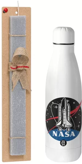 Πασχαλινή Λαμπάδα NASA Badge Σετ με Παγούρι Inox 700ml Αρωματική Γκρι