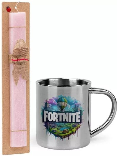 Πασχαλινή Λαμπάδα Fortnite Land Σετ με Μεταλλική Κούπα 300ml Αρωματική Ροζ