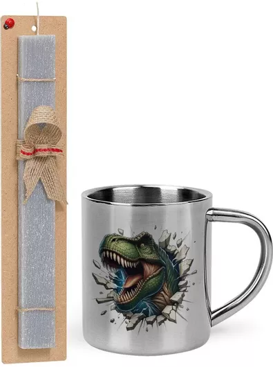 Πασχαλινή Λαμπάδα Dinosaur Break Wall Σετ με Μεταλλική Κούπα 300ml Αρωματική Γκρι