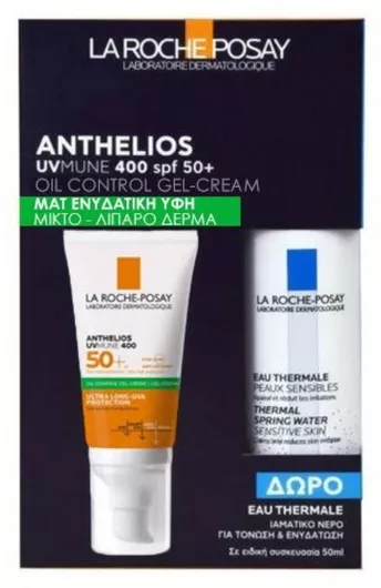 Αντηλιακή Κρέμα Προσώπου La Roche Posay Anthelios Uvmune 400 Oil Control Gel-cream Spf50+ Ματ 50ml & Δώρο Ιαματικό Νερό 50ml