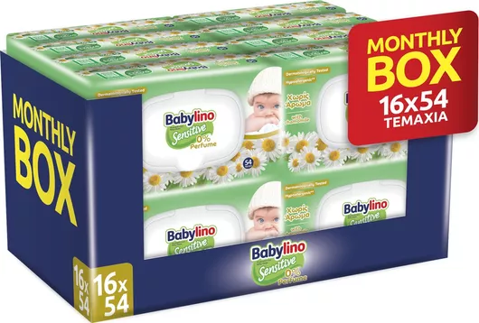 Babylino Sensitive with Chamomile Μωρομάντηλα χωρίς Άρωμα, Οινόπνευμα & Parabens 16x54τμχ