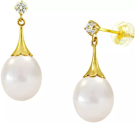 Γυναικεία Σκουλαρίκια Κρεμαστά G122690 από Χρυσό 14K με Πέρλες & Ζιργκόν