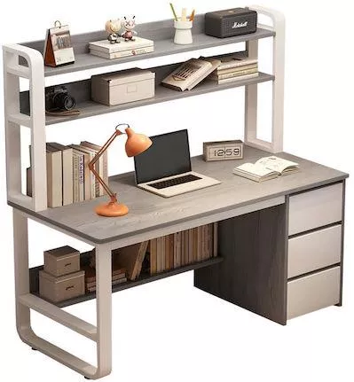 Γραφείο Pakoworld με Βιβλιοθήκη Soco Ξύλινο με Μεταλλικά Πόδια 120x50x147cm Γκρι / Λευκό