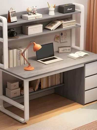 Γραφείο Pakoworld με Βιβλιοθήκη Soco Ξύλινο με Μεταλλικά Πόδια 120x50x147cm Γκρι / Λευκό