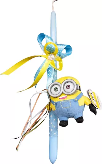 Πασχαλινή Λαμπάδα με Λούτρινο Bob Minions 15cm Γαλάζιο