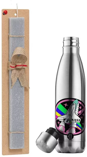Πασχαλινή Λαμπάδα NASA Pink Σετ με Θερμός Inox 500ml Αρωματική Γκρι