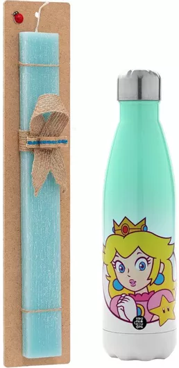 Πασχαλινή Λαμπάδα Princess Peach Σετ με Θερμός Inox 500ml Αρωματική Τιρκουάζ