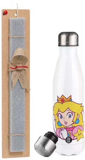 Πασχαλινή Λαμπάδα Princess Peach Σετ με Μεταλλικό Θερμός 500ml Αρωματική Γκρι