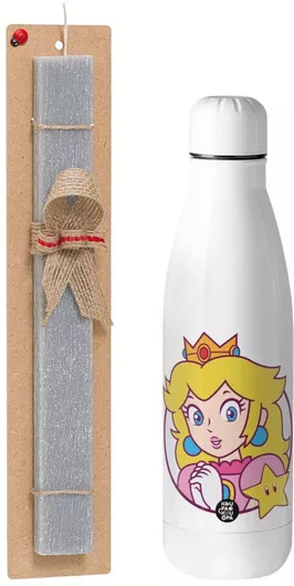 Πασχαλινή Λαμπάδα Princess Peach Σετ με Μεταλλικό Παγούρι Inox 700ml Αρωματική Γκρι