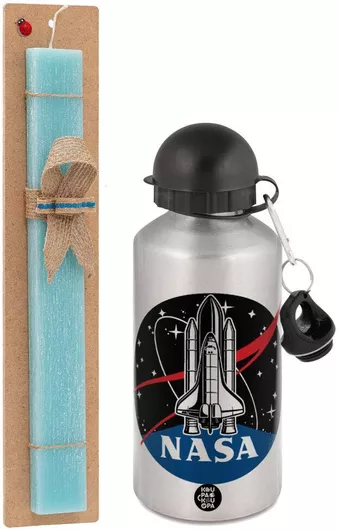 Πασχαλινή Λαμπάδα NASA Badge Σετ με Παγούρι Αλουμινίου 500ml Αρωματική Τιρκουάζ