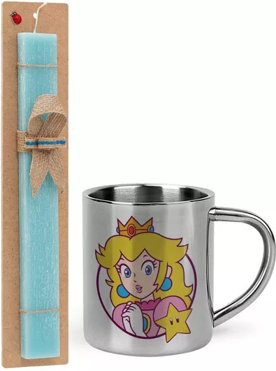 Πασχαλινή Λαμπάδα Princess Peach Σετ με Μεταλλική Κούπα 300ml Αρωματική Τιρκουάζ