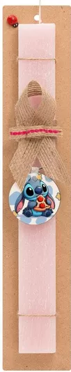 Πασχαλινή Λαμπάδα Stitch Pizza Σετ με Ξύλινο Μπρελόκ Αρωματική Ροζ