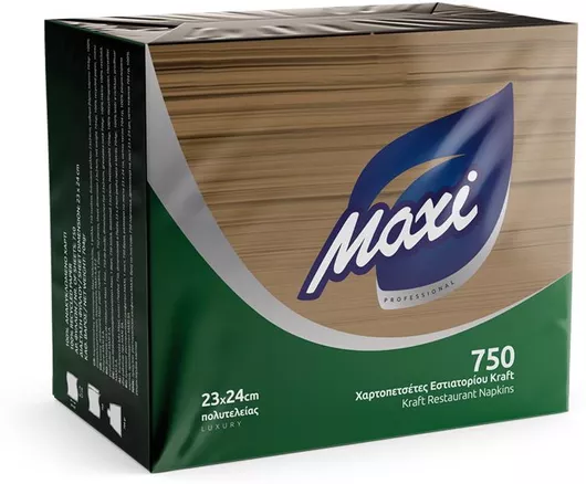Χαρτοπετσέτα Πολυτελείας Maxi Πράσινο 24x23cm Σετ 750τμχ