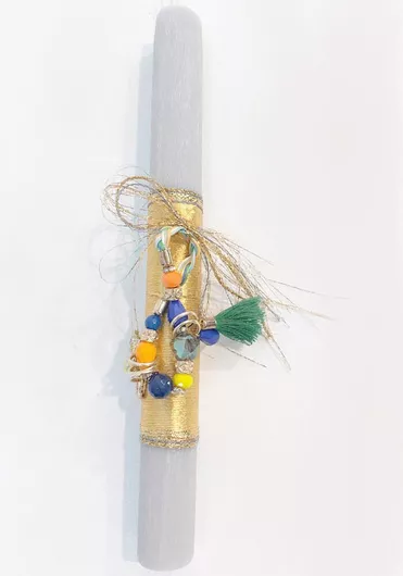 Πασχαλινή Λαμπάδα L2906G με Πολύχρωμο Βραχιόλι Λευκό