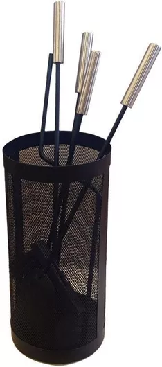 Σετ Εργαλείων Τζακιού Home & Camp με Κουβά Inox 4τμχ Μαύρο