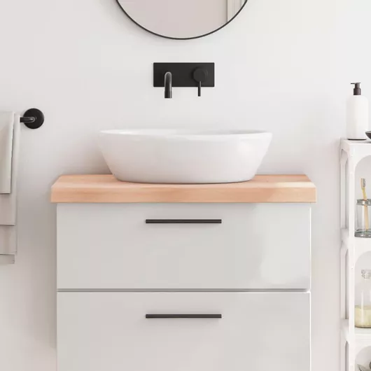Πάγκος Μπάνιου VidaXL 80x60x(2-6)cm από Ακατέργαστο Μασίφ Ξύλο Καφέ