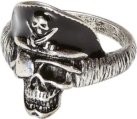 Αποκριάτικο Αξεσουάρ Δαχτυλίδι Πειρατή με Νεκροκεφαλή Μαύρο / Ασημί