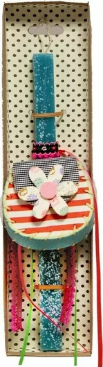 Πασχαλινή Λαμπάδα Synchronia LA20008C Αρωματική Χειροποίητη Τετράγωνη με Στολίδι Τσαντάκι Μπλε