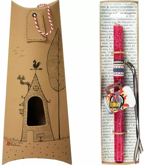 Πασχαλινή Λαμπάδα Synchronia LA22020G Τετράγωνη με Στολίδι Μπρελόκ Ποτήρι Μπύρα Κόκκινο