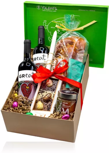 Πασχαλινή Λαμπάδα Σετ με Καλάθι Δώρου Αγαπημένες Πασχαλινές Λιχουδιές Λευκό