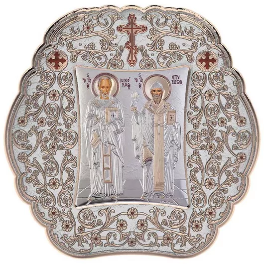 Εικόνα Slevori Αγιος Σπυρίδων & Άγιος Νικόλαος με Κλασικό Στρογγυλό Στεφάνι - Γκρι