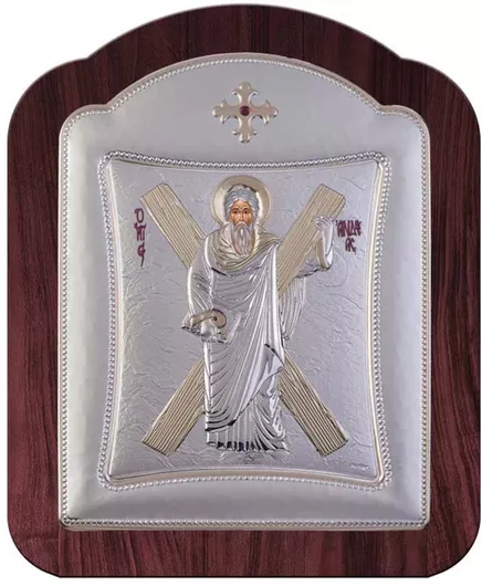 Εικόνα Slevori Αγιος Ανδρέας με Μοντέρνο Κανονικό Στεφάνι - Ασημί-Χρυσό