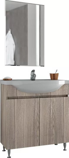 Πάγκος με Νιπτήρα & Καθρέπτη Drop Alfa 75 Slim με Φως Γυαλιστερή Λάκα 71x33x80cm Silver Gray